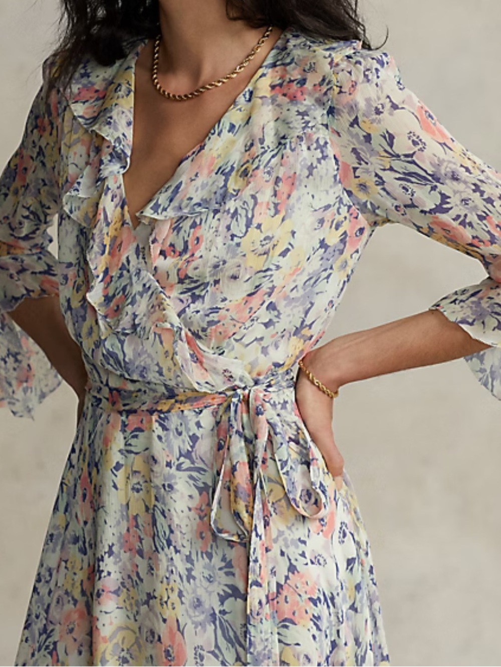 NWOT Polo Ralph Lauren Floral Crinkled Chiffon Wrap Dress in Size 4